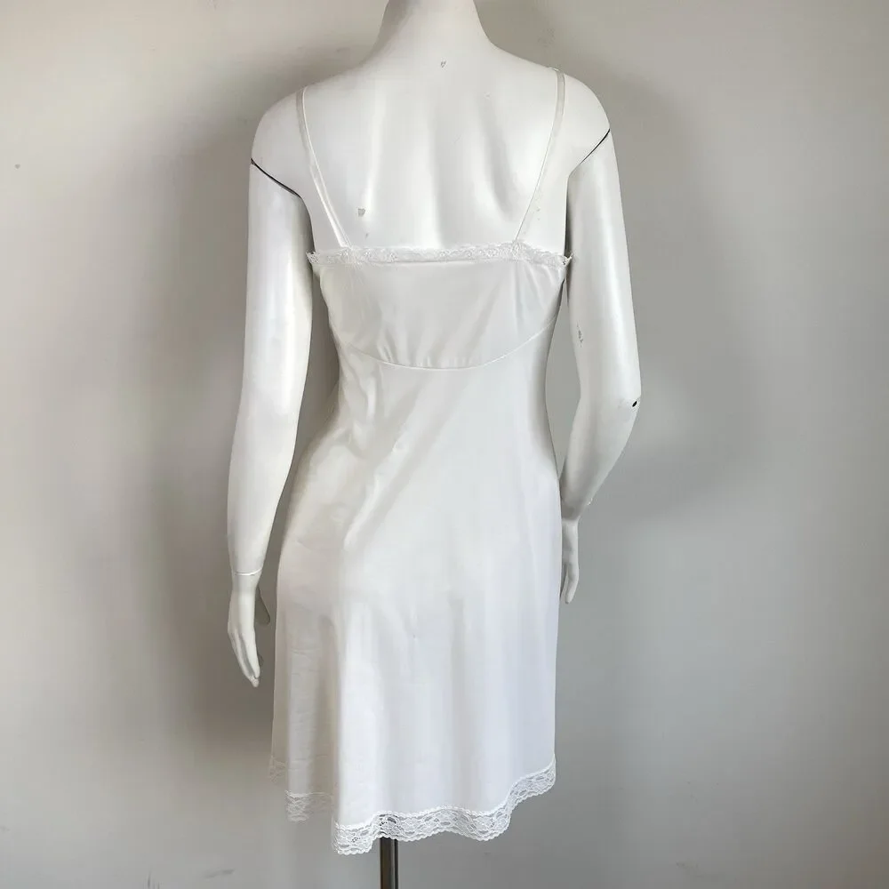 Vintage Vanity Fair Slip Dress Nylon Silky Lace Trim Size 34 Boho Fairy Romantic